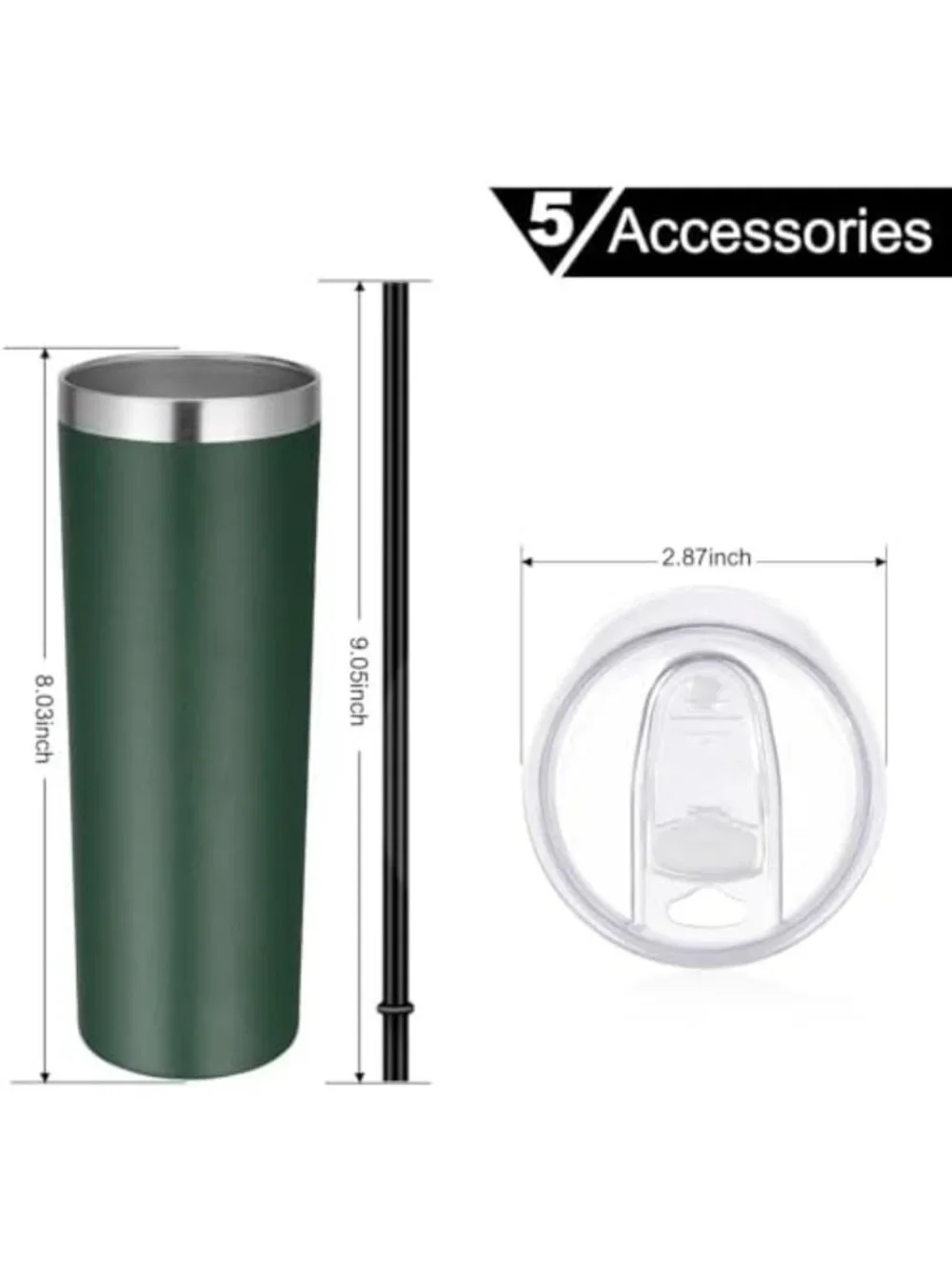 20 oz Vacuum Insulated Skinny Tumblers - 6 Pack, Double Wall Coffee Mug & Straw